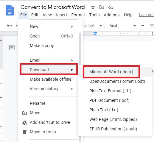 Cómo convertir de Google Docs a Microsoft Word Descargar