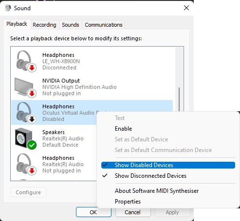 Arreglar los auriculares que no funcionan Windows Mostrar dispositivos deshabilitados