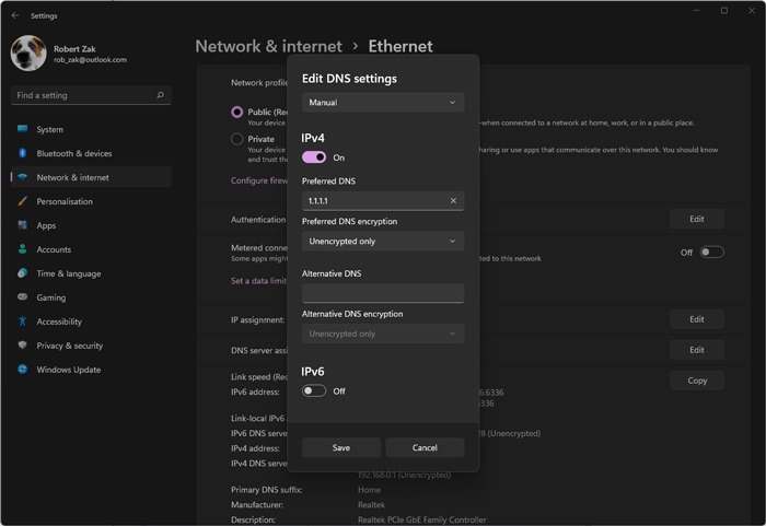 Microsoft Windows Store no funciona DNS preferido