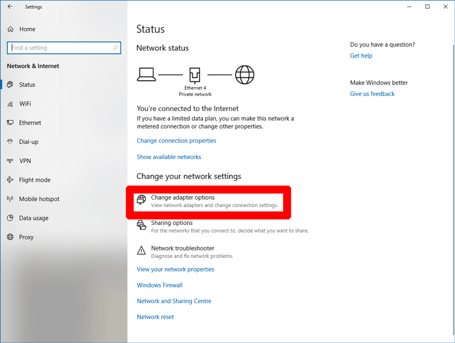 Windows Store no funciona Cambiar las opciones del adaptador