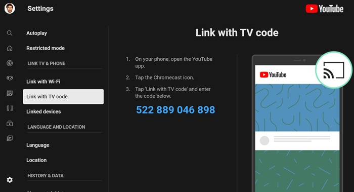 Transmitir teléfono de Youtube a PC Linke personalizado con código de TV