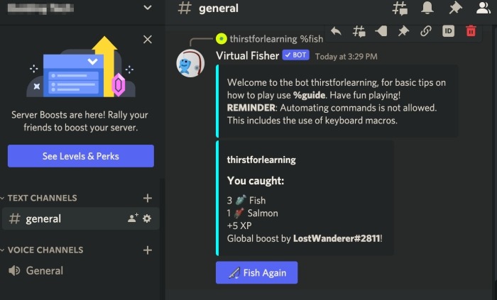 Bot virtual para juegos Fisher Discord