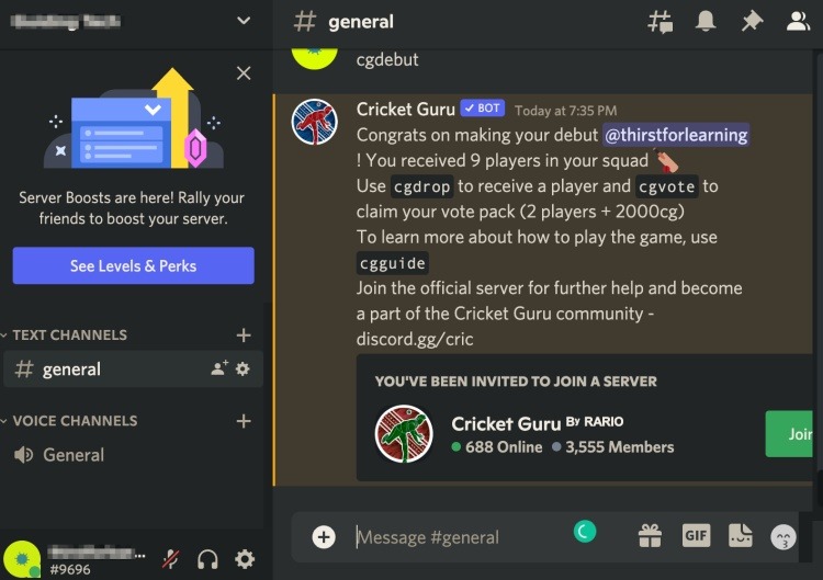 Cricket Guru Gaming Bot Discordia