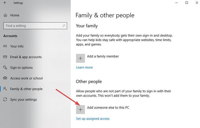 Arreglar Copiar Pegar No funciona Configuración de Windows Cuentas Familia y otras personas Agregar a otra persona