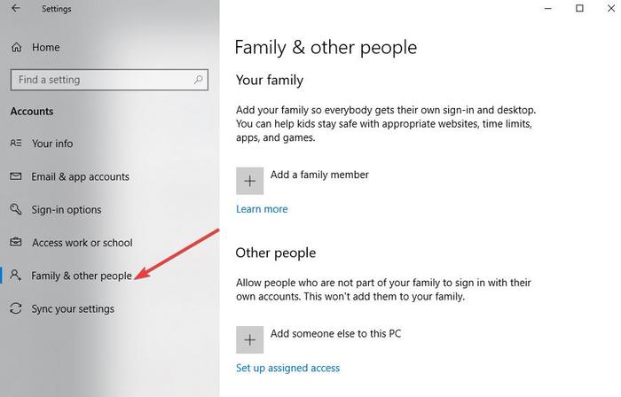 Arreglar Copiar Pegar No funciona Configuración de Windows Cuentas Familia y otras personas