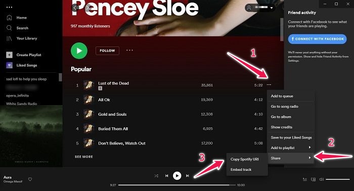 Cómo crear códigos de Spotify Escritorio Crear canción de Url de Spotify