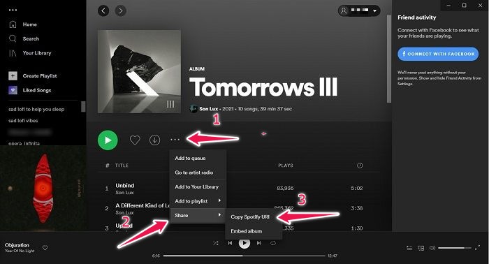 Cómo crear códigos de Spotify Escritorio Crear álbum de URL de Spotify