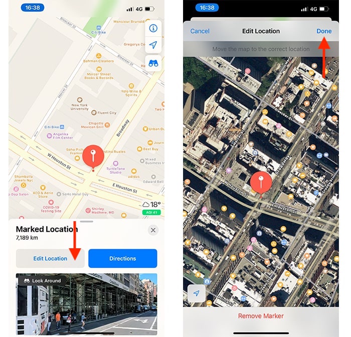 Drop Pin Apple Maps Selección de ubicación precisa