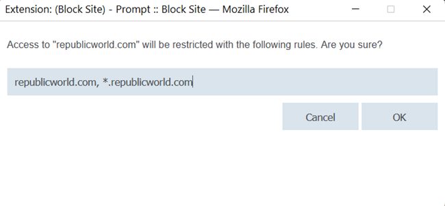 Bloquear sitios web Complemento de Firefox Confirmar