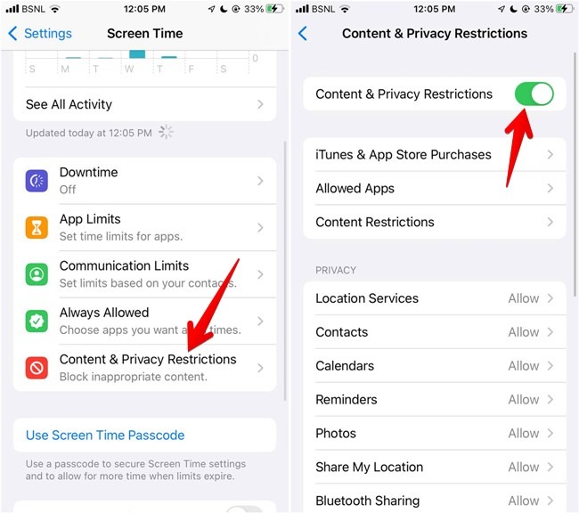 Restricciones de privacidad de contenido de Ios de sitios web de bloqueo