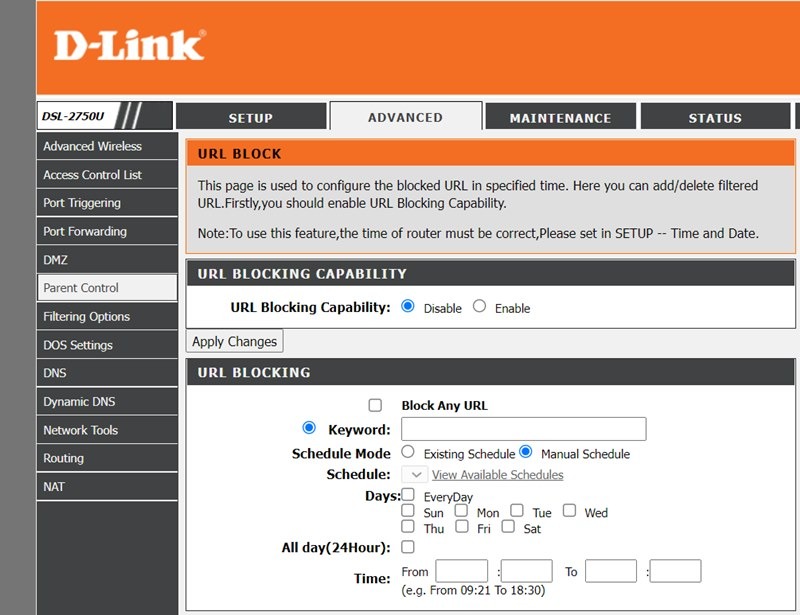 Bloquear enrutador de sitios web