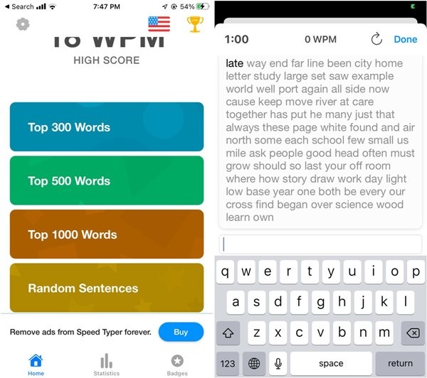 Aplicaciones de escritura Ios Speed ​​Typer