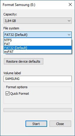 Formatear unidades USB en Win10 Haga clic con el botón derecho en Elegir sistema de archivos