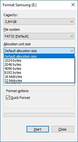 Formatee las unidades USB en Win10 Haga clic con el botón derecho en Tamaño de asignación