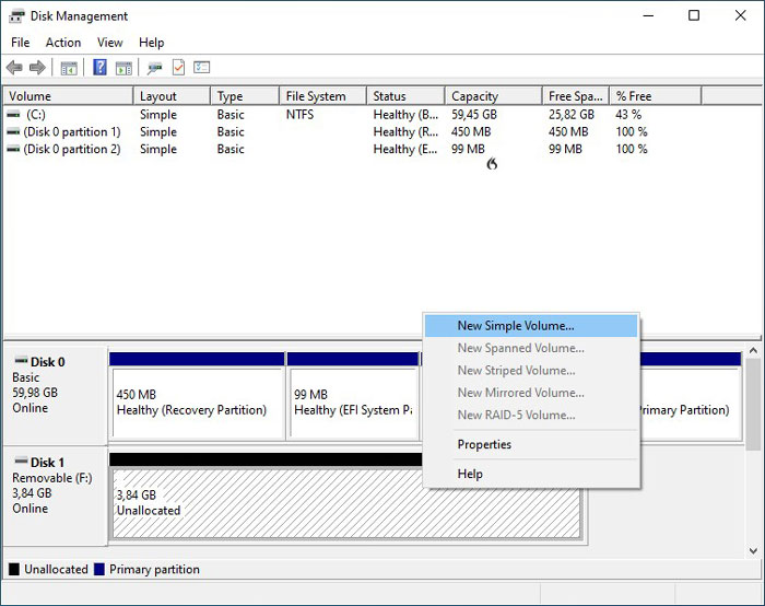 Formatear unidades USB en Win10 Diskman New Simple Volume