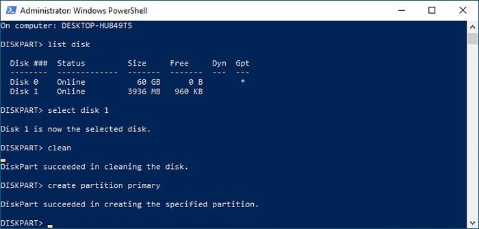 Formatear unidades USB en Win10 Diskpart Crear partición