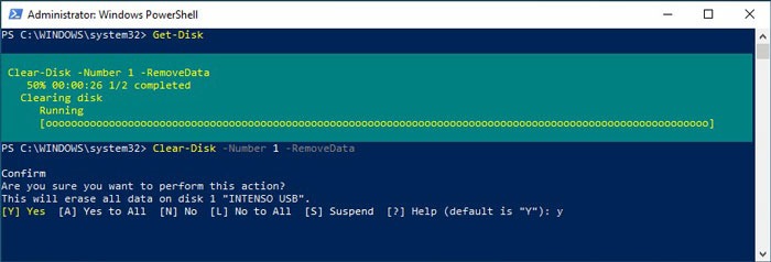 Formatear unidades USB en Win10 Cleardisk en ejecución