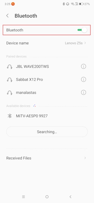 Airpods en la configuración de Android Bluetooth