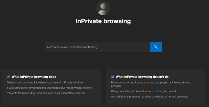 Modo de navegación privado en Edge Browser