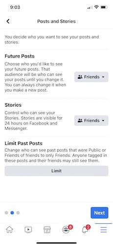 Hacer que el perfil de Facebook sea privado Iphone cuatro