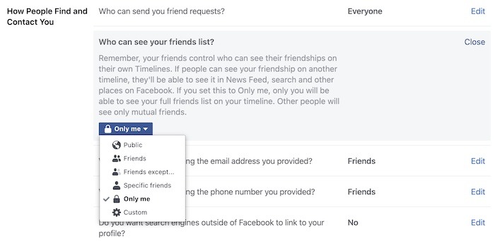 Hacer que el perfil de Facebook sea una lista privada de amigos