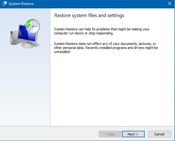 Restaurar sistema Restaurar configuración de archivos