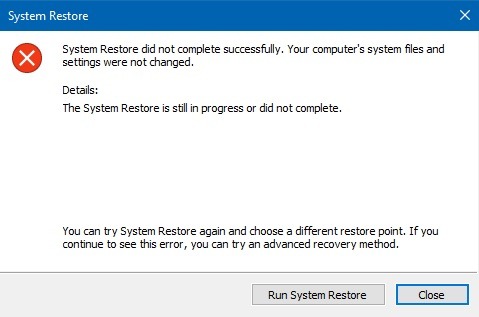 Error de restauración del sistema