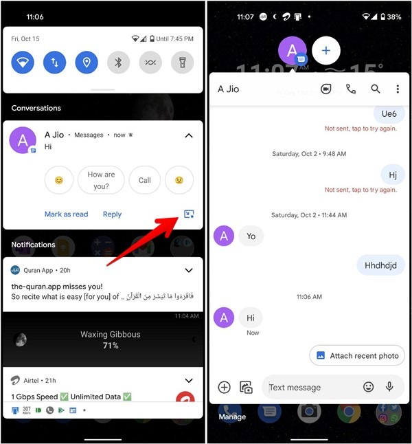 Mensajes de Google Habilitar chat de burbujas