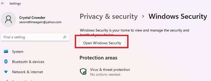 Cómo deshabilitar permanentemente Windows Defender en Windows Open Windows Security