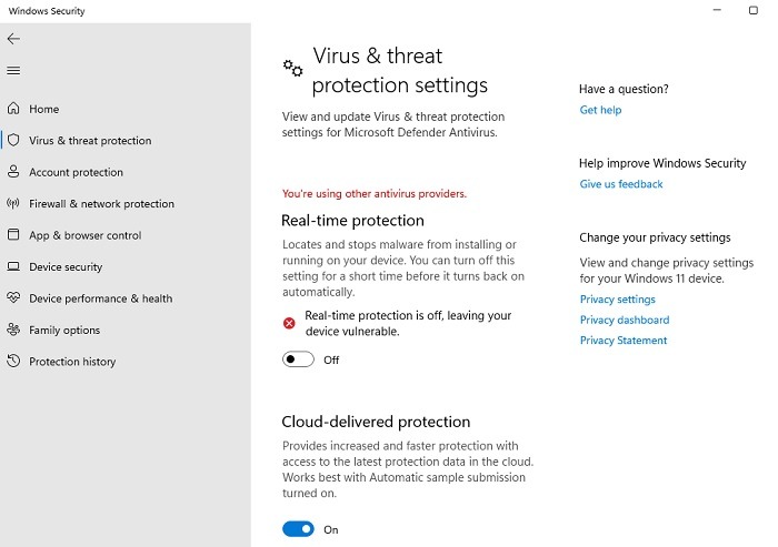 Cómo deshabilitar permanentemente Windows Defender en Windows Abra la configuración del virus de seguridad de Windows Desactivado