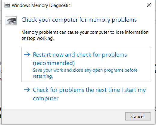 Diagnóstico de memoria de Windows que no responde