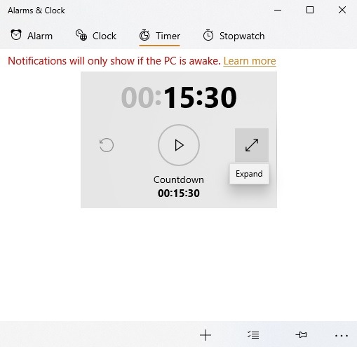 Windows10 Alarmas Temporizadores Cuenta regresiva Expandir