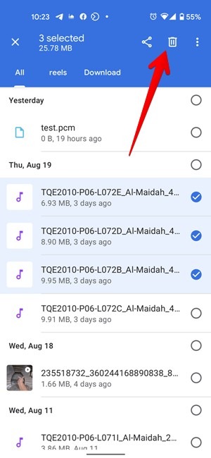 Descargas de Android Eliminar varios archivos de Google