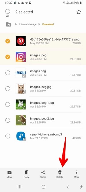 Descargas de Android Eliminar Samsung My Files App