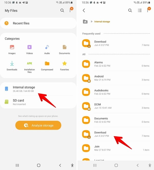 Carpeta de descargas de Android Aplicación Mis archivos de Samsung