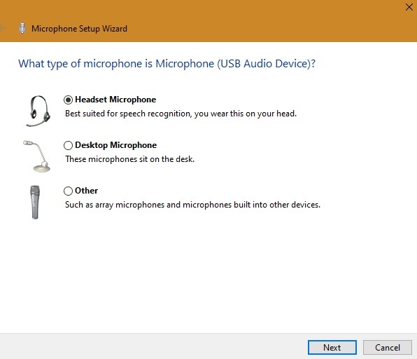 Micrófono externo Windows Elija el tipo de micrófono