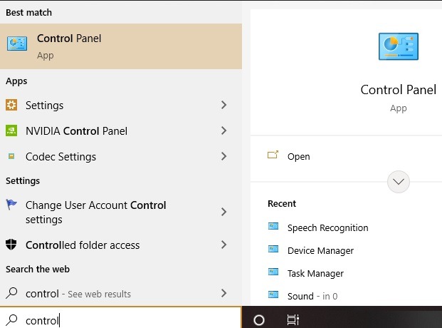 Cuadro de búsqueda del panel de control de Windows del micrófono externo