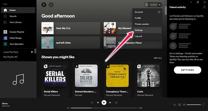 Cómo agregar archivos locales Configuración de escritorio de Spotify