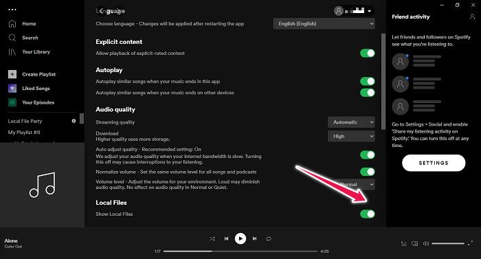 Cómo agregar archivos locales Spotify Desktop Habilitar archivos locales