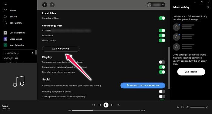 Cómo agregar archivos locales Spotify Desktop Agregar una fuente