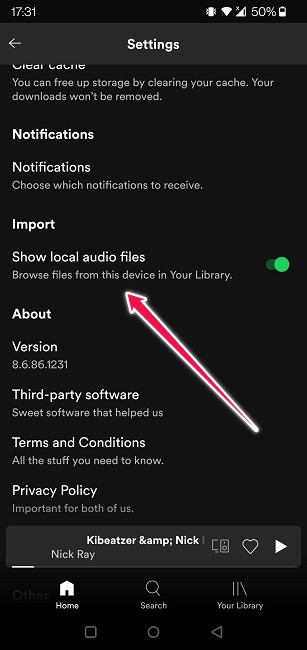 Cómo agregar archivos locales Spotify Mobile Mostrar archivos locales