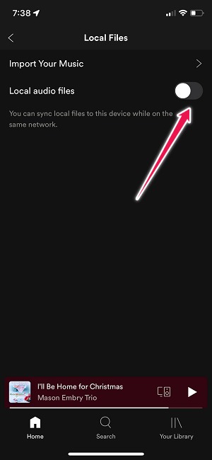 Cómo agregar archivos locales Spotify Ios Archivos de audio locales Toggle