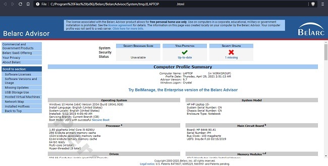 Cómo acceder rápidamente a sus claves de licencia y números de serie Belarc Results