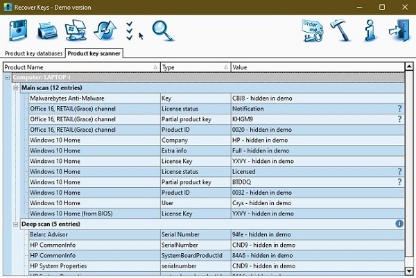 Cómo acceder rápidamente a sus claves de licencia y números de serie Resultado de recuperación de claves