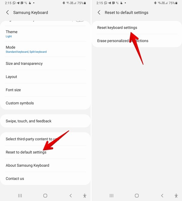 Configuración de reinicio del teclado Samsung