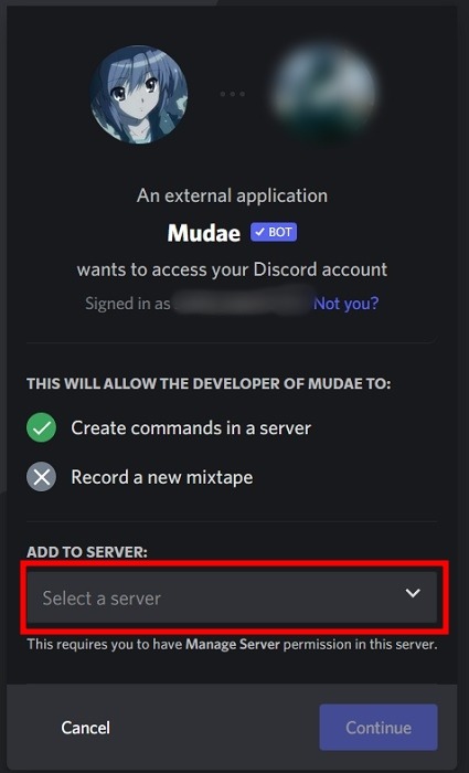 Discord Avatar Seleccionar Bot Adición