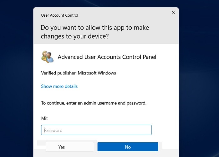 Perfil de usuario de Windows11 Uac