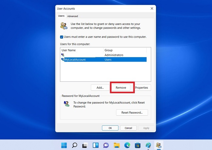 Perfil de usuario de Windows11 Eliminar cuenta local