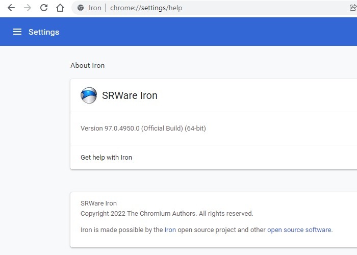 Navegadores ligeros Configuración de hierro de Srware de Windows