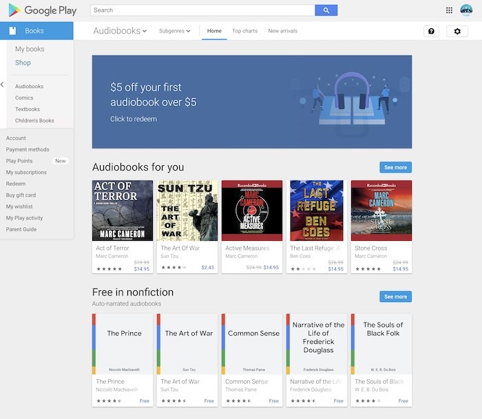 Las mejores alternativas audibles Google Play Books